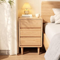 Tall Nightstand Natural Night Stand with 3 Drawers Mid Century Modern Nightstand with Storage,Solid Wood Night Stand,Small Bedside Table for Bedroom,Living Room,Office,Natural Bedside Table