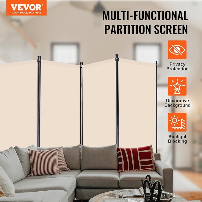 VEVOR Room Divider, 4 Panel Room Divider, Folding Privacy Screen and Portable Partition Divider for Room Separation, Freestanding Room Partitions for Office, Bedroom, Study, Beige