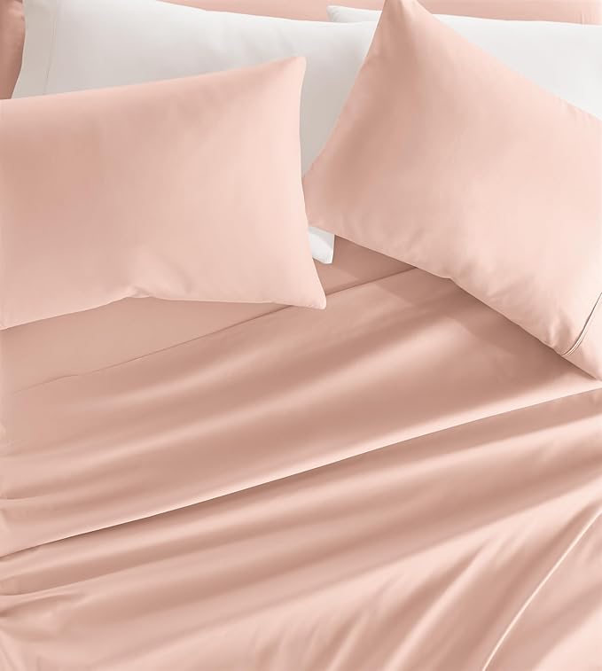 Linen Market Brushed Microfiber Full Sheet Set 4 Piece – Oeko-TEX Certified Ultra Soft & Wrinkle-Free - 16" Deep Pocket Sheets - Easy Care Full Size - Blush
