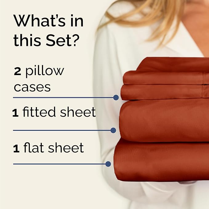 Twin 4 Piece Sheet Set - Cooling, Comfy & Breathable - Hotel Luxury Bedding, Includes Fitted Sheet for Women, Men, Kids & Teens - 1 Flat, 1 Fitted Sheet, 2 Pillowcases with Deep Pockets - Terracotta