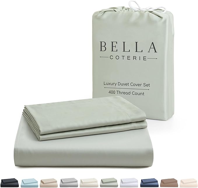 Bella Coterie Luxury Bamboo Viscose California King Size Duvet Cover Set | 100% Organically Grown | Corner Ties | Ultra Soft | Cooling | Two Pillow Shams | 106 x 94 | No Insert [Sea Glass]