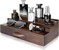 EOSAHR Farmhouse Wooden Cologne Organizer for Men - 3 Tier Perfume Stand Organizer for Dresser with Storage Drawer and Hidden Compartment - Great Gift for Men (Retro Brown)