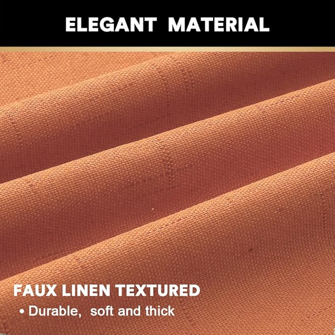 PrinceDeco Linen Texture Curtains 100% Blackout Curtains 64 inch Long 2 Panels Set for Bedroom Living Room Energy Saving Window Treatment Curtain Drapes, Burlap Fabric with White Liner，Orange