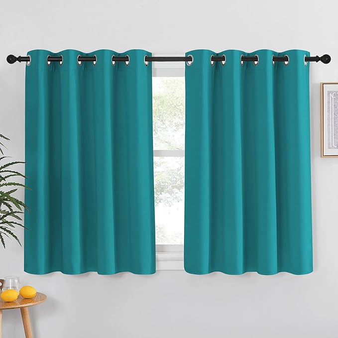 NICETOWN Small Blackout Curtain for Bedroom - Grommet Thermal Insulated Short Window Treatment Room Darkening Thermal Curtain Privacy for Bathroom (Peacock Teal, W52 x L45, 1 Panel)