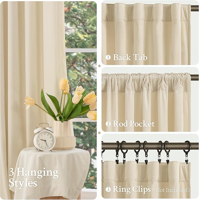 LAMIT Beige Velvet Curtains for Living Room 120 Inches Long, Elegant Thermal Insulated Panels Noise Reducing Back Tab and Rod Pocket Drapes for Bedroom, 2 Panels, 52 x 120 Inch