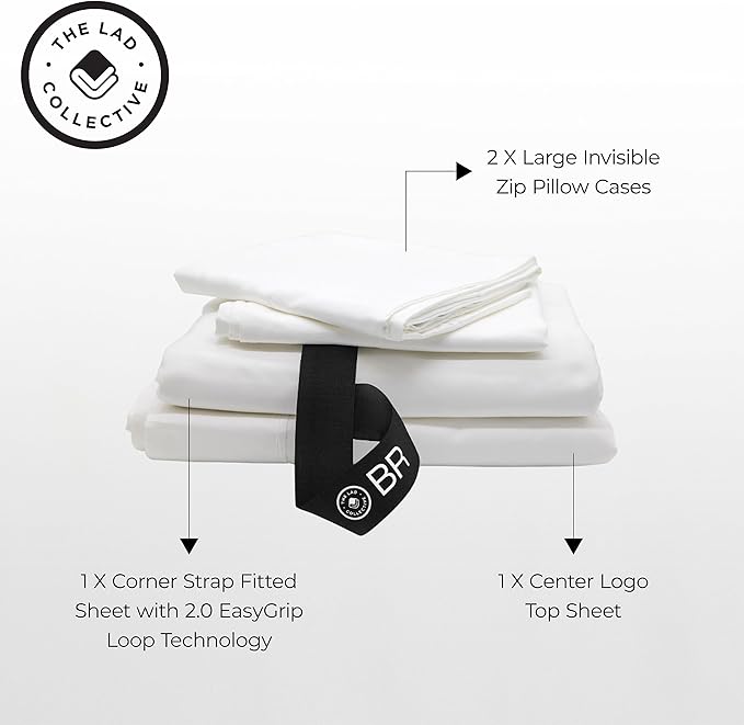 THE LAD COLLECTIVE 2.0 Bedding Set - 4 Piece Sheet & Pillow Case Set, Custom Blend, Soft, Comfortable, Temperature Regulating, & Easy-to-Use - (Twin XL, Malibu White)