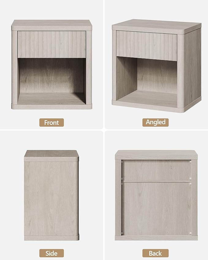 SICOTAS Night Stand Set of 2 Nightstands with Drawer Storage Fluted Bed Side Table End Table Large Modern Wide Bedside Stand Mid Century Night Stands for Bedroom Living Room Sofa Office, White Alder