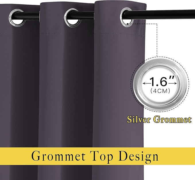 NICETOWN Greyish Purple Room Darkening Curtain Panels - Triple Weave Thermal Insulated Grommet Room Darkening Window Draperies and Curtains for Bedroom (Set of 2, 66 x 54 inches)