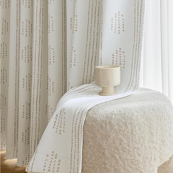 100% Boho Blackout Curtains 84 Inches Long for Bedroom, Taupe on Beige Patterned Bohemian Curtains for Living Room, Geometric Striped Thermal Insulated Window Drapes Gromment Top 2 Panels