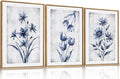 LHIUEM Navy Blue and Grey Flower Framed Canvas Wall Art Set,Modern Botanical Plant Wall Decor,Neutral Wildflower Painting,Watercolor Aesthetic Floral Artwork for Living Room,Bedroom,Office-16''x24''x3