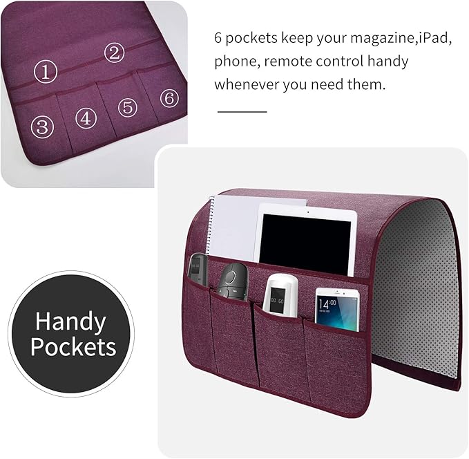 SYSOV Sofa Armrest Organizer, Remote Control Holder for Recliner Couch, Arm Chair Caddy with 6 Pockets for Magazine, Tablet, Phone, iPad