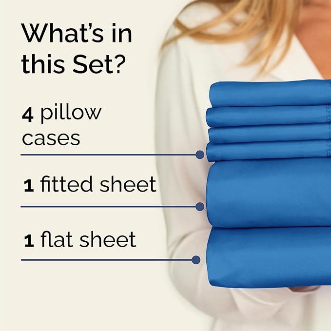 Cal King 6 Piece Sheet Set - Cooling & Breathable - Hotel Luxury Bedding, Includes Fitted Sheet for Women, Men, Kids and Teens - 1 Flat, 1 Fitted Sheet, 4 Pillowcases with Deep Pockets - Royal Blue