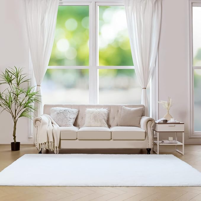 duduta White Soft Fluffy Rug 4x6 ft, Shag Fuzzy Plush Rectangle Carpet for Bedroom Nursery Living Room Home Decor