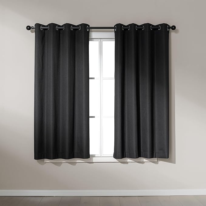 Amazon Basics Faux Linen Blackout Curtains for Bedroom and Living Room, 2-Piece Set with Grommets, 52" W x 63" L, Black