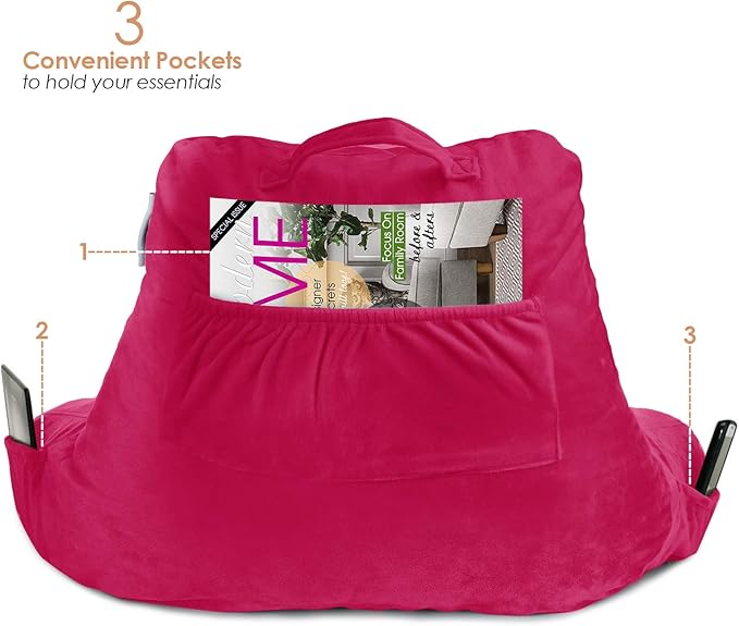 Nestl Reading Pillow with Shredded Memory Foam, Designed for Sitting Up in Bed and Couch, Back and Arms Adjustable Support for Adult & Teens Backrest Pillows for Reading, with Washable Cover Hot Pink