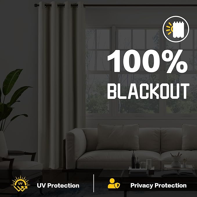 3-in-1 Blackout Curtains Soundproof Noise Reduction Curtains Beige Thermal Insulated Drapes for Winter Elegant Privacy Grommet Curtains for Living Room Bedroom (1 Panel, Beige, 50" x 108")