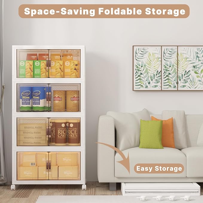 Extra Large Stackable Storage Bins with Lids & Wheels, Foldable Plastic Storage Bins (White, 960QT-120QT/30GAL*8Pack)
