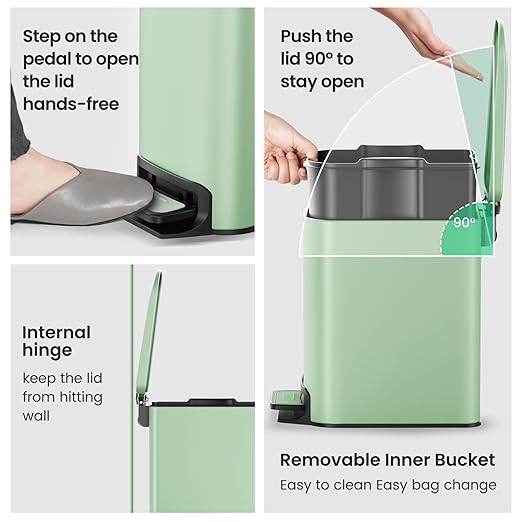 Cesun Small Bathroom Trash Can with Lid Soft Close, Step Pedal, 6 Liter / 1.6 Gallon Stainless Steel Garbage Can with Removable Inner Bucket, Anti-Fingerprint Finish (Matt Green)
