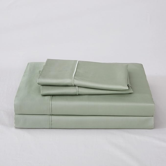 Linen World Cooling Bed Sheets Set Full Size,100% Organically Grown Viscose Sheets,Deep Pocket Up to 16",4 Pieces Silky Soft,Breathable Bedding Sheets & Pillowcases(Sage Green,Full)