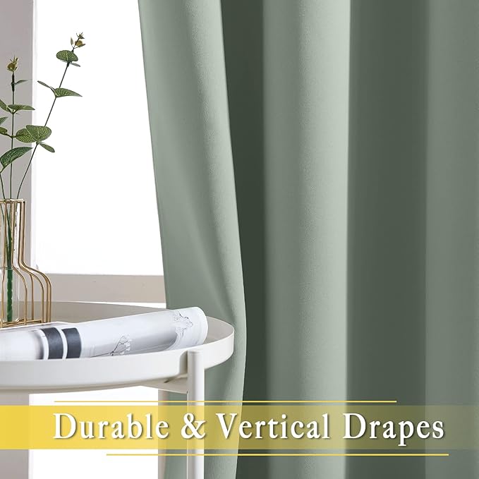 NICETOWN Blackout Sage Green Living Room Divider Curtain for Bedroom, Thermal Insulated Grommet Room Darkening Window Treatment Sound Dampening, W80 x L90, 1 Panel