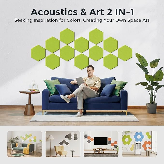 Self-Adhesive Acoustic Panels [390 lbs/yd³ Ultra-High Density], 2nd Generation Sound Absorbing Panel, Professional Level Sound Panel, Polyester Soundproof Foam [Size L, Fruit Green]
