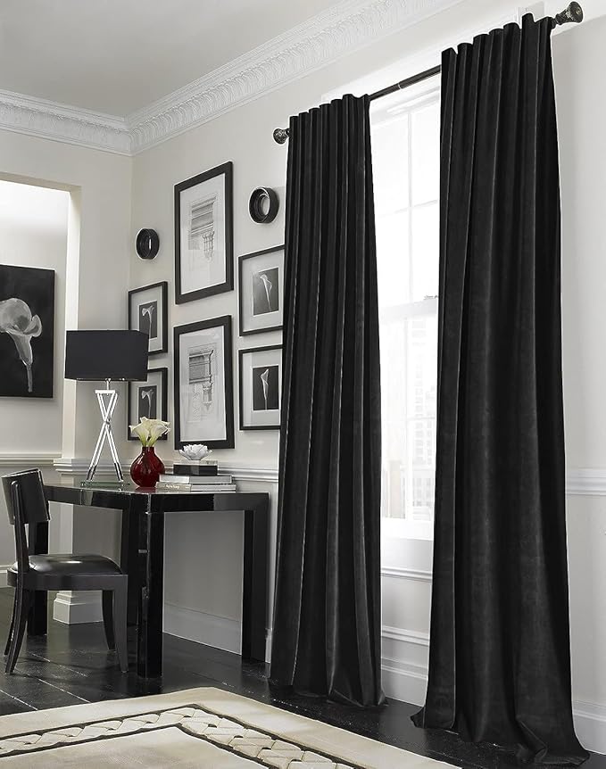 Joydeco Black Velvet Curtains 96 inch Length 2 Panels, Luxury Blackout Rod Pocket Thermal Insulated Window Curtains, Super Soft Room Darkening Drapes for Living Dining Room Bedroom,W52 x L96 inches