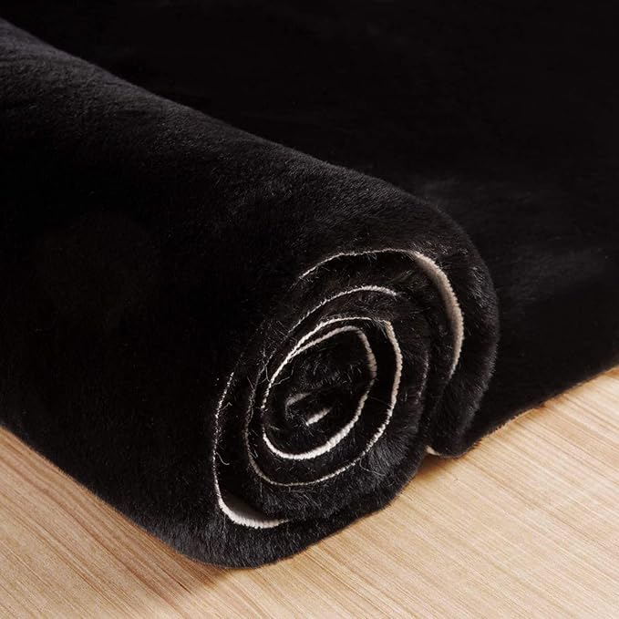 Fuzzy Rabbit Fur Rug Fluffy Rugs Washable Area Rugs for Living Room Black Furry Rug for Bedroom Rugs 3x5 Cute Room Girl Room Home Decor Rectangle