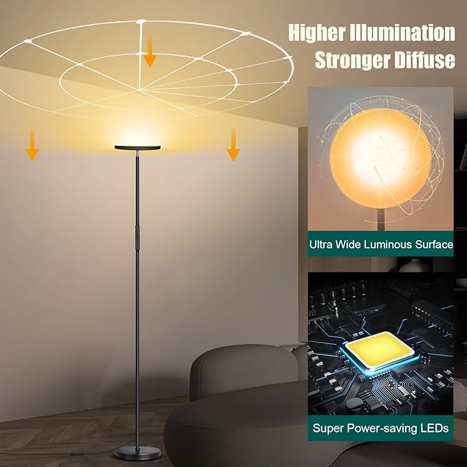 Floor Lamp, Upgraded 40W 4000LM Super Bright Torchiere LED Floor Lamps for Living Room, Stepless Dimmable Color Temperature 2700K-6500K with Remote & Touch Control, Standing Light for Bedroom Office