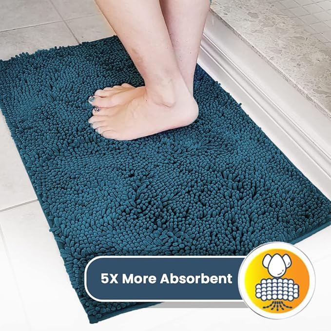 Muddy Mat® AS-SEEN-ON-TV Highly Absorbent Microfiber Door Mat and Pet Rug, Non Slip Thick Washable Area and Bath Mat Soft Chenille for Kitchen Bedroom Indoor and Outdoor - Atlantic Blue 5ft x 7ft