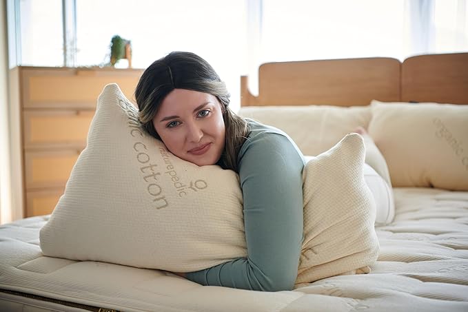 Naturepedic Organic Latex Pillow - Queen Bed Pillow with Medium Comfort - Luxury Pillow with Adjustable Fill for Comfortable Sleeping, Back Support and Neck Pain Relief