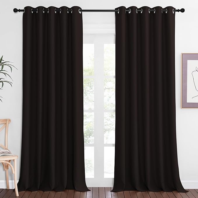 NICETOWN Sliding Door Window Treatment Blackout Patio Door Curtain Panels, Privacy Thermal Drapes for Bedroom Living Room Department with Grommet Top (Toffee Brown, W66 x L110)