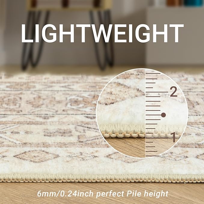 zesthome 3x5 Rug Ultra Soft Washable Rug, Non Slip Area Rug Indoor Entrance, Stain Resistant Rugs for Living Room Bedroom, Vintage Home Decor Area Rugs (Cream/Beige,3'x5')