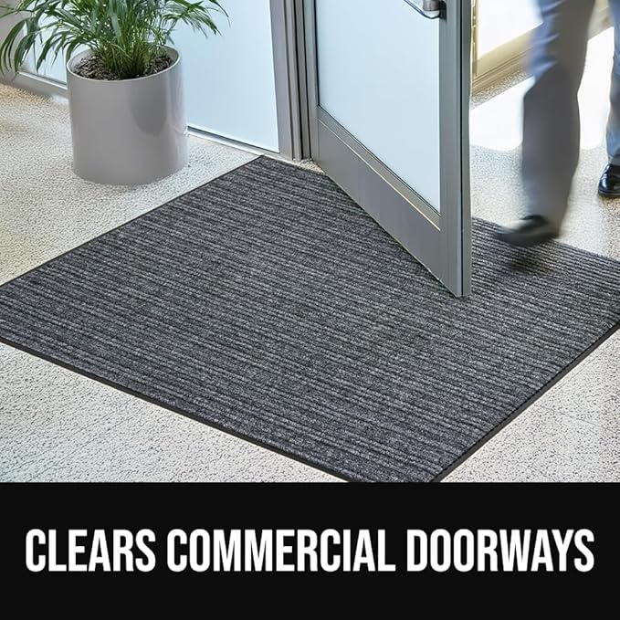 GORILLA GRIP Waterproof Traffic Guard Door Mat, 47x35, Heavy Duty Entryway Mats, Strong Rubber Back Commercial Utility Rugs for Office Hallway, Garage Floor and Home, Low Profile Carpet, Light Gray