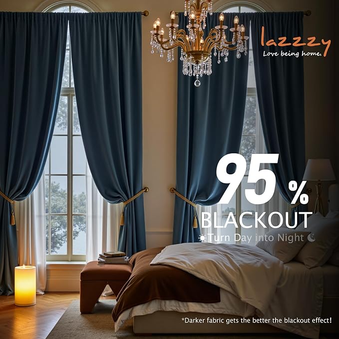 Lazzzy Velvet Blackout Curtains Thermal Insulated Room Window Drapes Super Soft Luxury Curtains for Living Room Bedroom Rod Pocket 2 Panels, Dark Slate, 42" W x 90" L