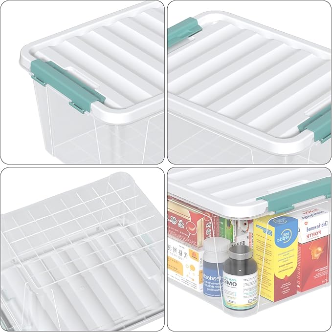 20 Quart Storage Box Bins with Lids, Clear Plastic Latch Totes for Storage, 6 Packs
