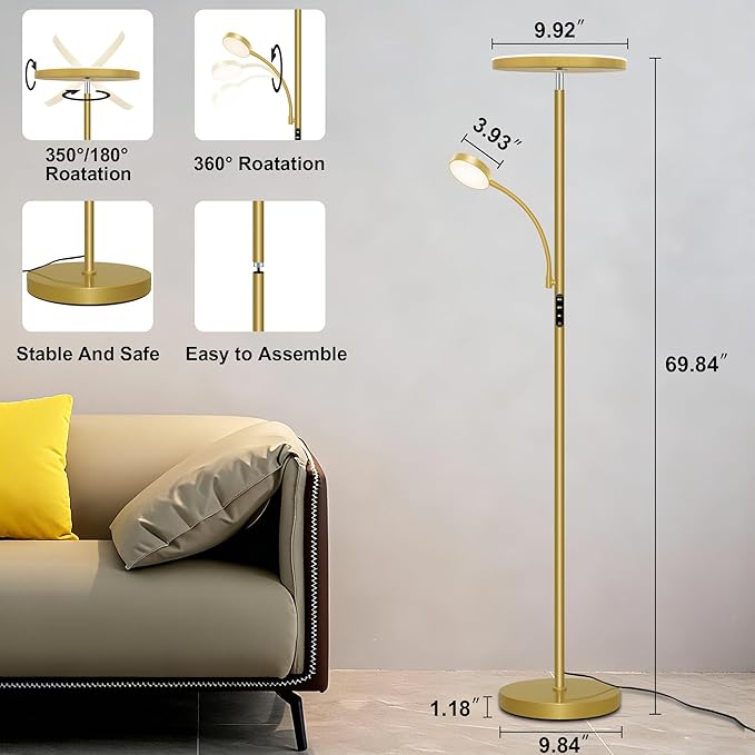 Floor Lamps for Living Room,42W/4200LM Bright Floor Lamp,2-in-1 Dimmable Standing Lamp with Reading Light,69'' Tall Lamp with Remote & Touch Control, Modern Floor Lamp for Bedroom,Office