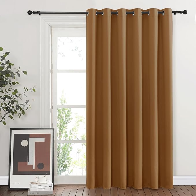 NICETOWN Sliding Door Curtains 84 inches Long, Grommet Blackout Thermal Patio Door Curtain Room Divider Darkening Sound Reducing for Room Divider (1 Panel, Gold Brown, W80 x L84)