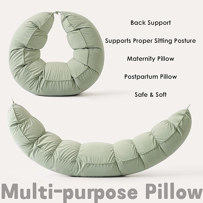 Peallow(Pat. Pend) – Long Round Body Pillow for Adults, Bolster Pillow for Sleeping, Soft and Supportive Pillow for Sleeping & Lumbar Support (Celadon Green,59")