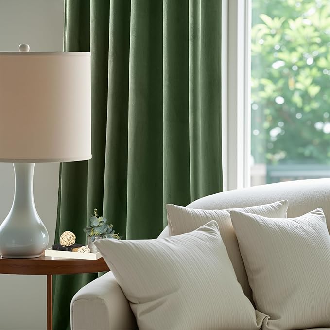 AUSSPVOCT Olive Green Velvet Curtains 96 Inches for Bedroom, Thermal Insulated Soft Room Darkening Curtains Luxury Window Drapes for Living Room Nursery, Back Tab Rod Pocket, W52 x L96, 2 Panels