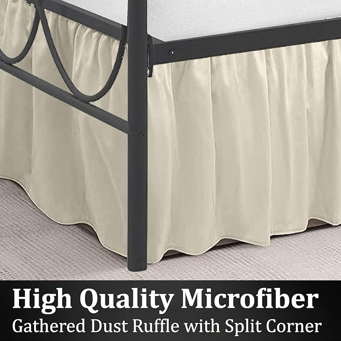 SKY BEDDINGS - Full Size Ruffled Bed Skirt with Split Corners - 16 Inch Drop Dust Ruffle Bed Skirt with Platform Three Sided Coverage - 100% Microfiber, Ivory