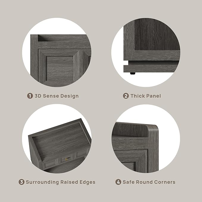 SICOTAS 31" Wide Nightstands Set of 2, Large Night Stands with Drawer, Oversized King Size Nightstand Bedside Table for Bedroom, Farmhouse End Side Table Set of 2 (Dark Grey Oak, 31-Inch)