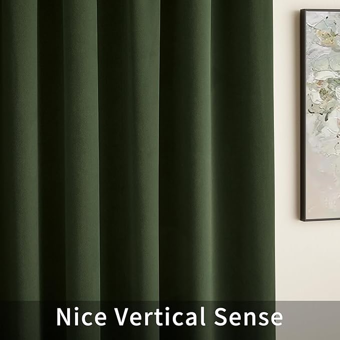 Joydeco Olive Green Velvet Curtains 72 inch Length 2 Panels, Luxury Blackout Rod Pocket Thermal Insulated Window Curtains, Super Soft Room Darkening Drapes for Living Room Bedroom,W52 x L72 inches