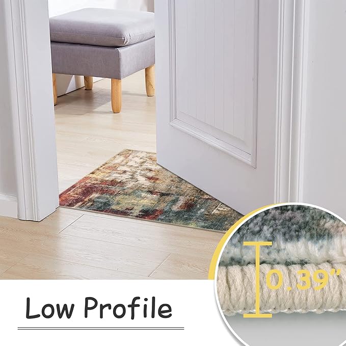 Lahome Modern Abstract Bathroom Runner Rug, 2x4.3 Red Entryway Carpet Runner Rugs with Rubber Backing, Soft Washable Non Slip Laundry Room Rugs and Mats for Bedroom Door Foyer Kitchen Hallway