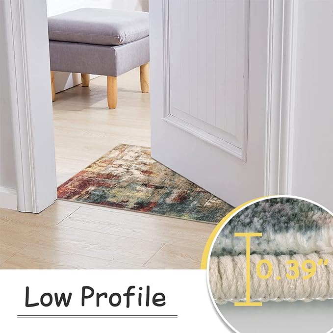Lahome Modern Abstract Kitchen Runner Rugs Non Skid Washable, 2x6 Rug Runners for Hallways Bathroom Laundry Room, Non Slip Indoor Floor Carpet Runner for Bedroom Home Decor, Red/Multi