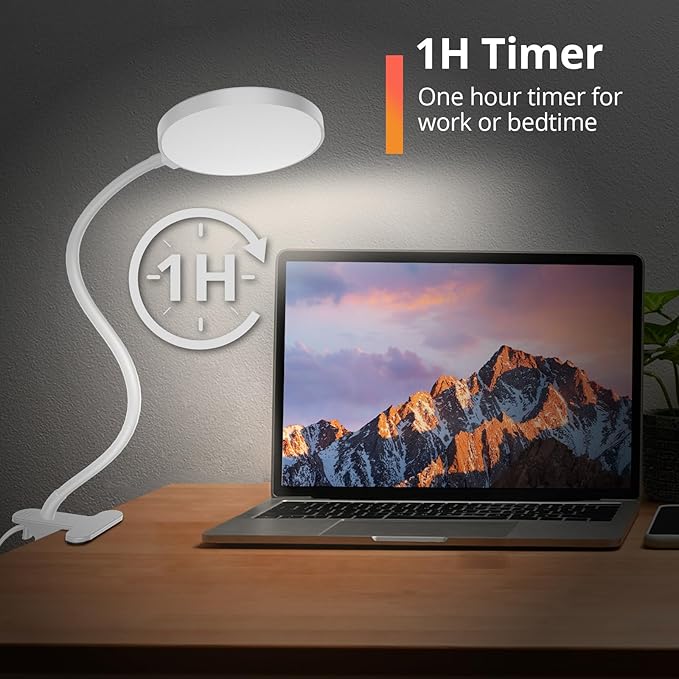 Reading Light with Remote, LED Desk Lamp Clip on [1H Timer & Nightlight] RA>95 Dimmable Flexible Gooseneck, Reading Lamp with Clamp for Table - 3.5'' (Adapter Included)