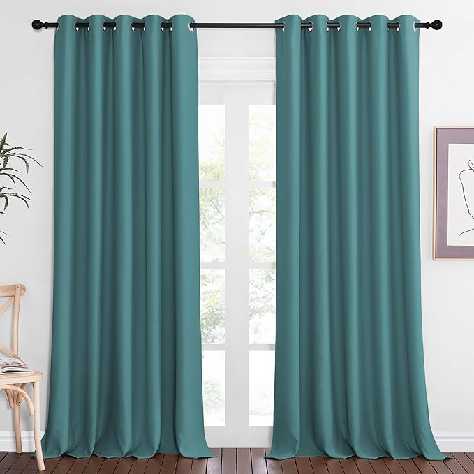 NICETOWN Blackout Curtain Drape for Bedroom - Light Reducing Thermal Insulated Solid Grommet Room Darkening Window Curtain 90 inches Long for Living Room (Sea Teal, 1 Piece, W66 x L90)
