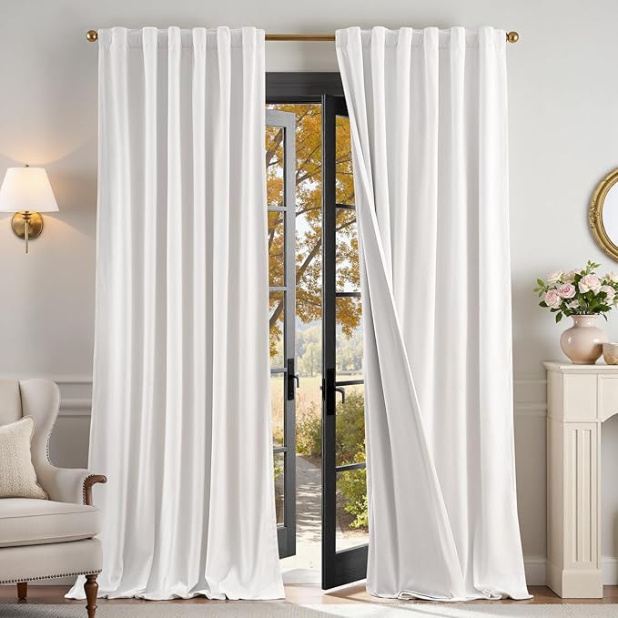 Lazzzy White Blackout Velvet Curtains for Living Room Bedroom 96 Inch Long Insulated Lined Drapes Rod Pocket Modern Window Treatments 2 Panels Set