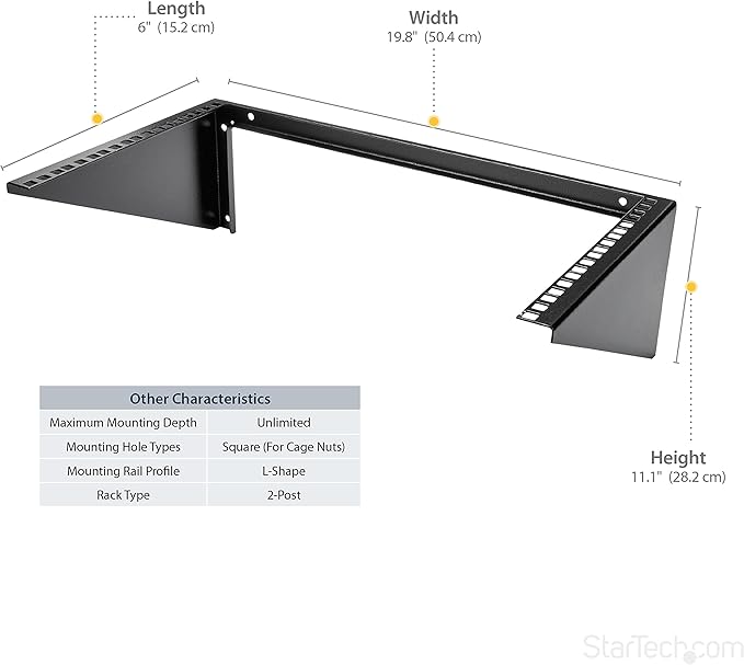 StarTech.com 6U Wall Mount Patch Panel Bracket – 19 in – Steel - Vertical Mounting Bracket for Networking and Data Equipment , TAA (RK619WALLV)