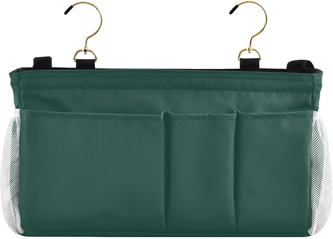 KOPIRIT Navy Cyan Bedside Caddy Storage Bag Bedside Organizer for Dorm Room Top Bunk Bed Organizer Caddy Hanging Shelf 6 Pockets with Hooks for Glasses Book Tablet Holder