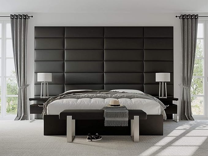 VANT Upholstered Bed Bench - Vintage Leather Jet Black - Brushed Nickel - Contemporary Modern, Bedroom Bench Seat, Hallway, or Entryway